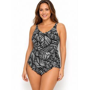 Maxine Of Hollywood Sarong Palm Print One Piece  Swimsuit Size 12